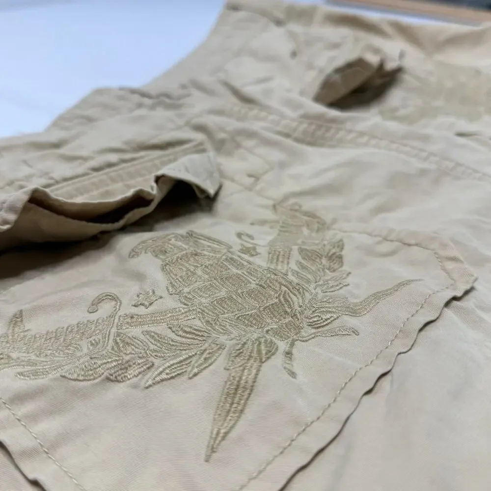 Southpole Y2K Cargo Shorts Tan Embroidered Patches Streetwear Size 32
